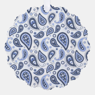 Intricate Blue Floral Paisley Print Design Tree Decoration Card