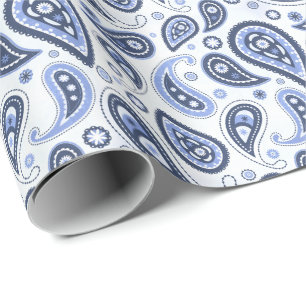 Intricate Blue Floral Paisley Print Design Wrapping Paper