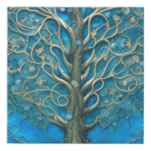 Intricate Blue Floral Tree of Life Graphic