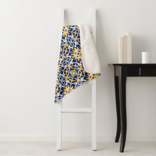 Intricate blue gold white Moroccan arabesque ogee Sherpa Blanket