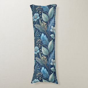 Intricate Blue & Green Botanical -Starry Dark Blue Body Cushion
