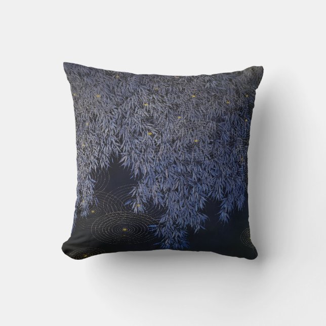 Intricate Blue Hue Leafs Golden Spots Homedecor Cushion (Front)