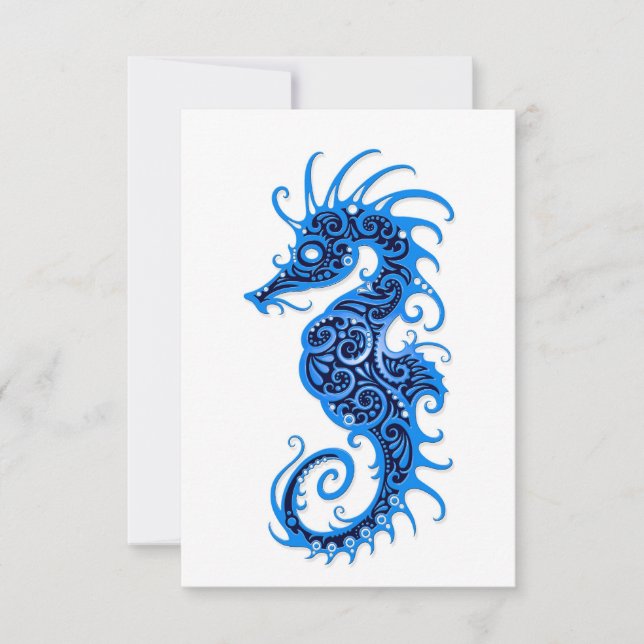Intricate Blue Seahorse Design on White (Front)