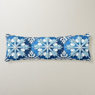 Intricate Blue Snowflake Design Body Cushion
