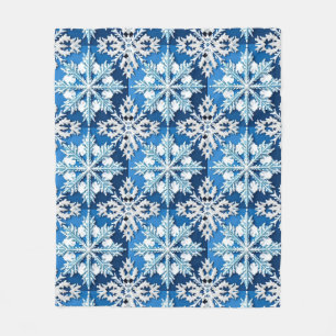 Intricate Blue Snowflake Design Fleece Blanket