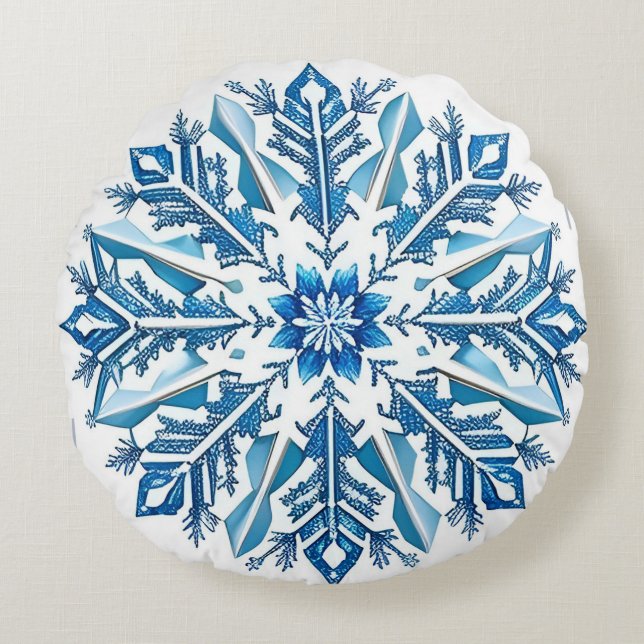 Intricate Blue Snowflake Design  Round Cushion (Front)