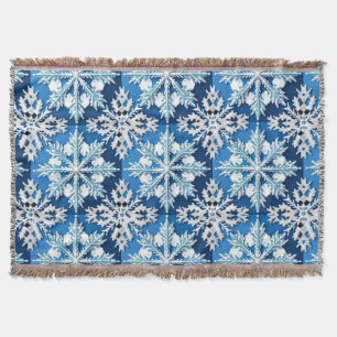 Intricate Blue Snowflake Design Throw Blanket