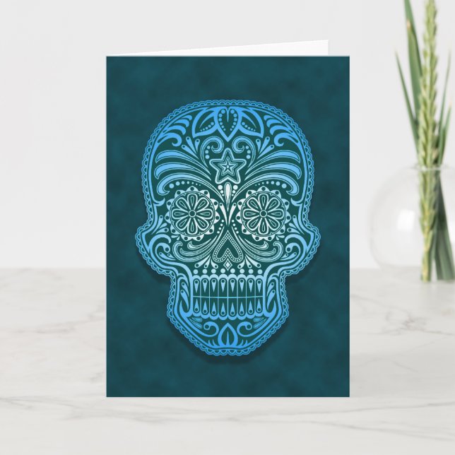 Intricate Blue Sugar Skull Card (Front)