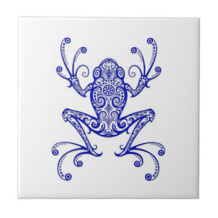 Intricate Blue Tree Frog on White Tile