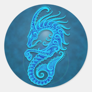 Intricate Blue Tribal Capricorn Classic Round Sticker