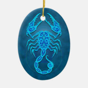 Intricate Blue Tribal Scorpio Ceramic Tree Decoration