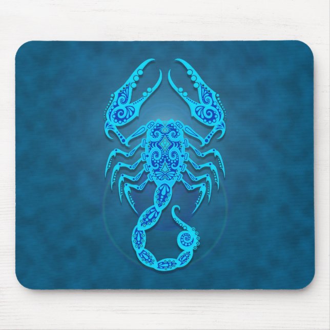 Intricate Blue Tribal Scorpio Mouse Mat (Front)