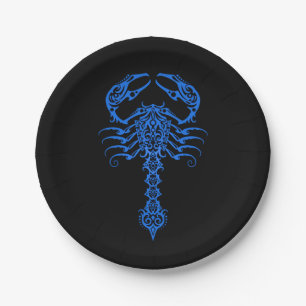 Intricate Blue Tribal Scorpion Paper Plate