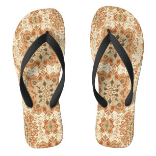 Intricate Bohemian Tile Pattern in Earthy Terracot Flip Flops
