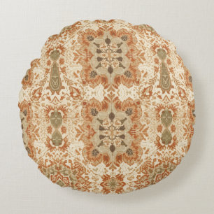 Intricate Bohemian Tile Pattern in Earthy Terracot Round Cushion