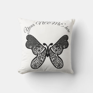 Intricate Boho Mandala Butterfly Black and White A Cushion