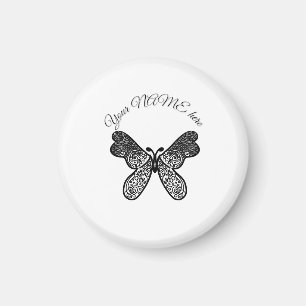 Intricate Boho Mandala Butterfly Black and White A Magnet
