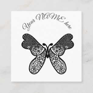 Intricate Boho Mandala Butterfly Black and White A Square Business Card