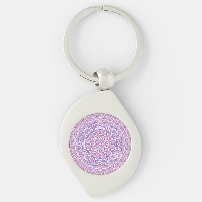 Intricate Bold Groovy Boho Hippie Abstract Mandala Key Ring (Front)