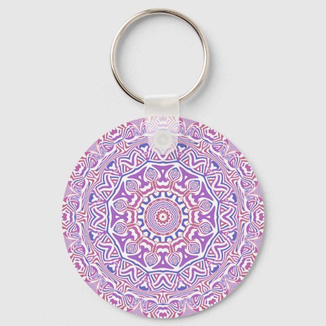 Intricate Bold Groovy Boho Hippie Abstract Mandala Key Ring (Front)