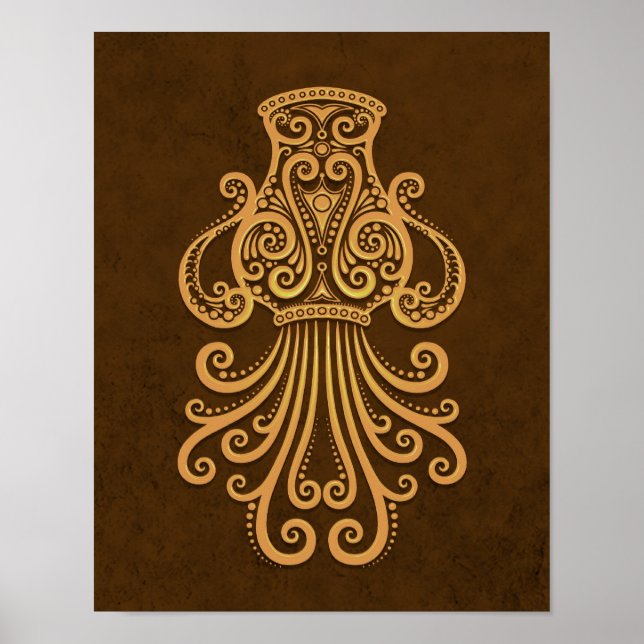 Intricate Brown Aquarius Zodiac Poster (Front)