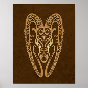 Intricate Brown Aries Zodiac Poster