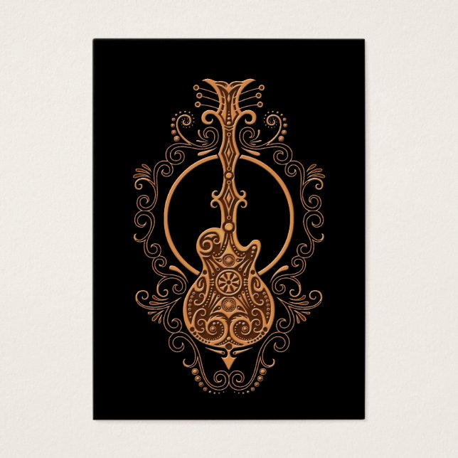 Intricate Brown Guitar Design on Black (Front)