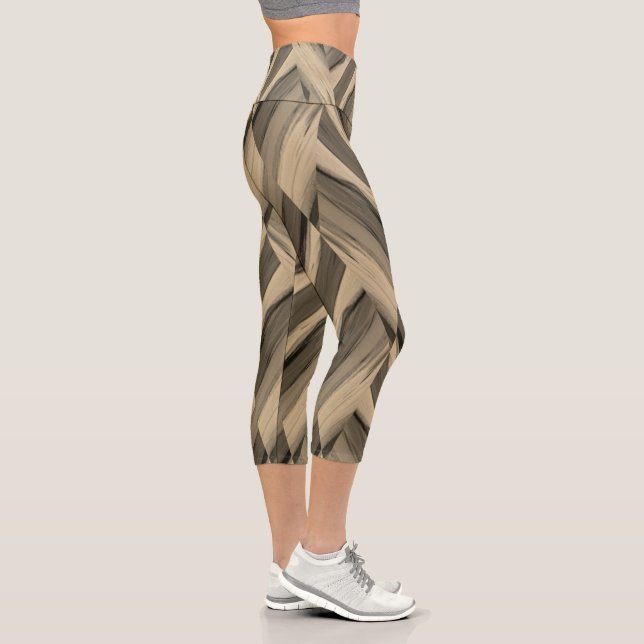 Intricate Brown Marble Pattern Capri Leggings (Right)