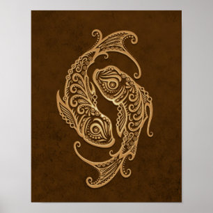 Intricate Brown Pisces Zodiac Poster