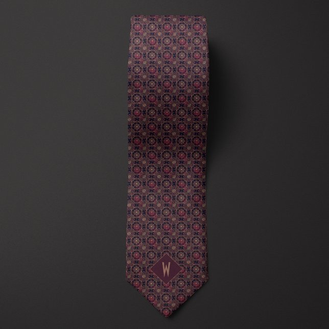 Intricate Burgundy and Gold Mandala Groomsman Tie (Creator Uploaded)
