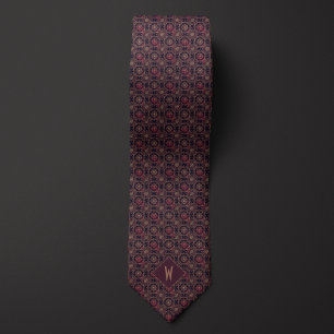 Intricate Burgundy and Gold Mandala Monogram Tie