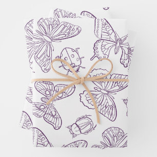 Intricate Butterfly & Garden Beetle Line Art Wrapping Paper Sheet
