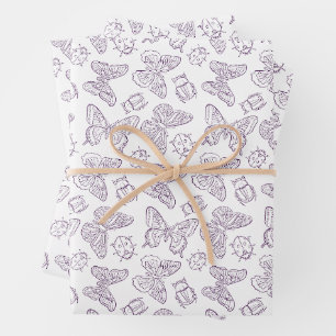 Intricate Butterfly & Garden Beetle Line Art Wrapping Paper Sheet