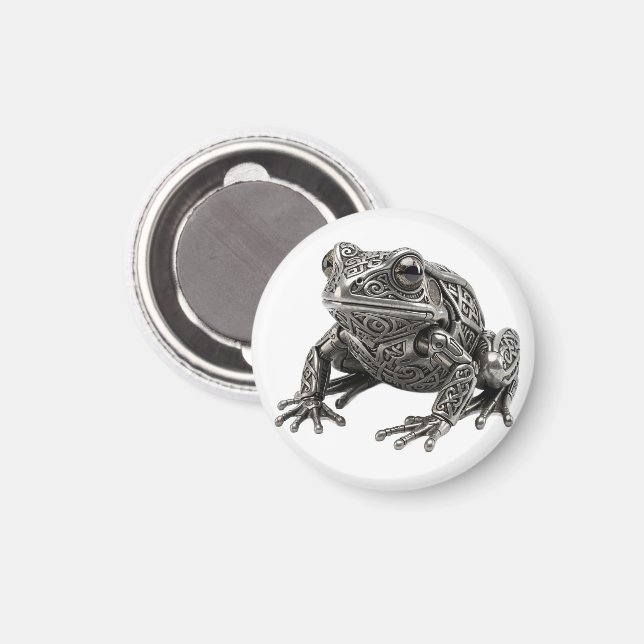 Intricate Celtic Silver Frog Mechanical Sculpture Magnet (Front/Back)