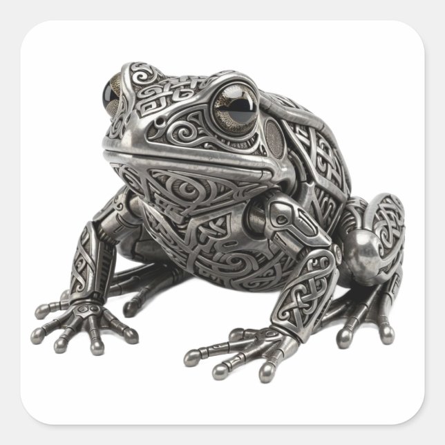 Intricate Celtic Silver Frog Mechanical Sculpture Square Sticker (Front)