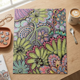 Intricate Colourful Floral Doodle Art Pattern Jigsaw Puzzle