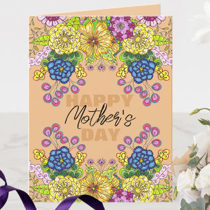 Intricate Colourful Flowers Foliage Mother's Day Card