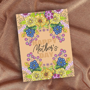 Intricate Colourful Flowers Foliage Mother's Day Postcard