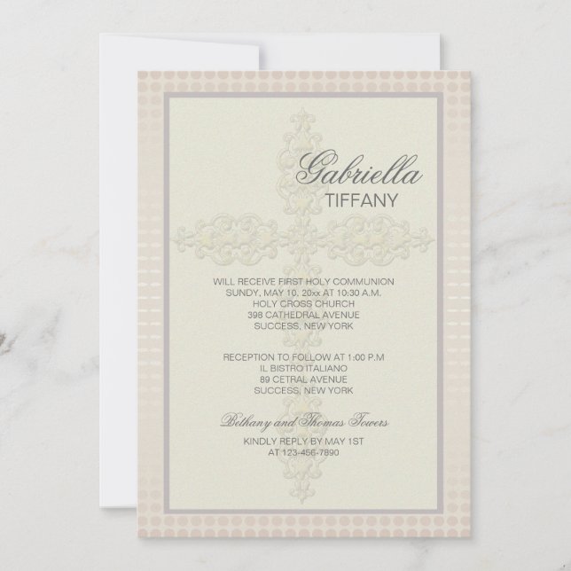 Intricate Cross (Peach) Religious Invitation (Front)