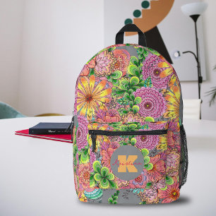 Intricate Danse Colourful Flowers and Foliage  Printed Backpack