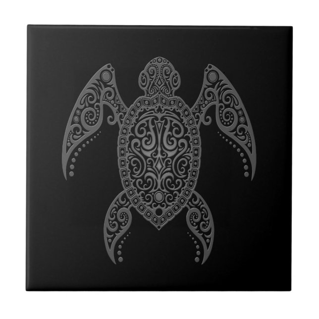 Intricate Dark Sea Turtle Tile (Front)
