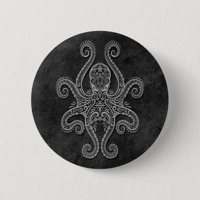 Intricate Dark Stone Octopus 6 Cm Round Badge (Front)