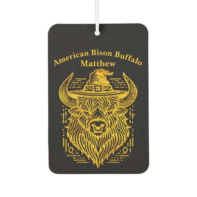 Intricate Design of a Bison With a Hat Car Air Freshener (Front)