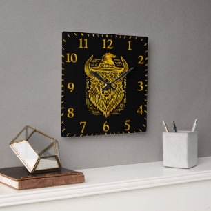Intricate Design of a Bison With a Hat Square Wall Clock