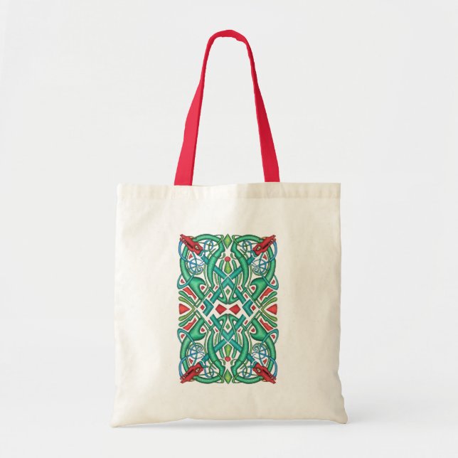Intricate Design of Irish Celtic Knot Dragon Heads Tote Bag (Front)