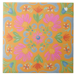 Intricate Detailed Flower Vibrant Tile