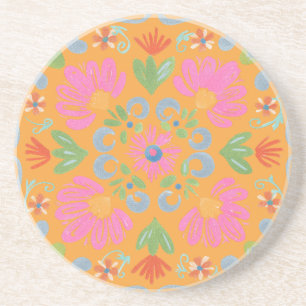 Intricate Detailed Vibrant Floral Summer Coaster