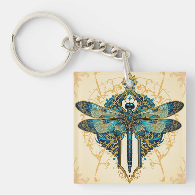Intricate Dragonfly Artwork Key Ring (Front)