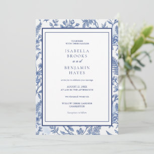Intricate Elegant Blue Chinoiserie Toile Floral Invitation