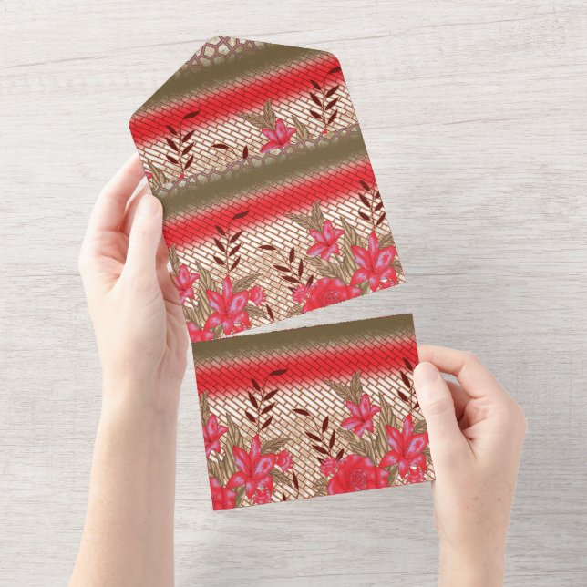 Intricate fabric design featuring floral patterns  all in one invitation (Tearaway)